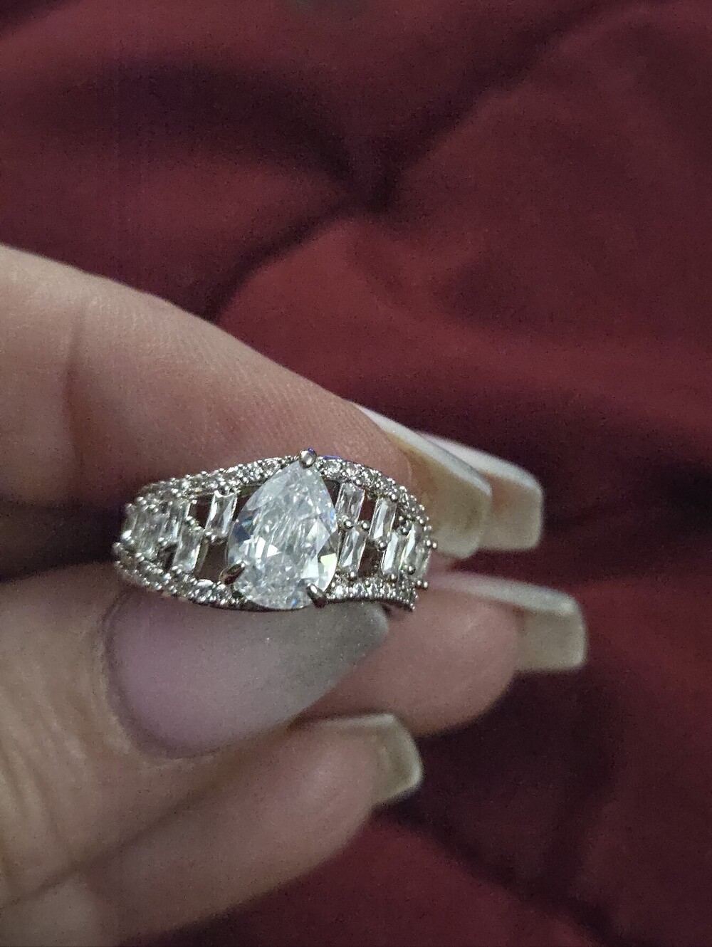bp Pear-Shaped Clear Stone Halo Ring in Silver Tone